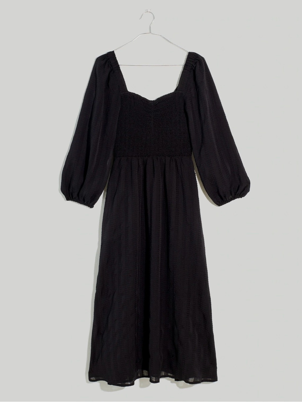 Madewell Black Puff-Sleeve Smocked Midi Dress